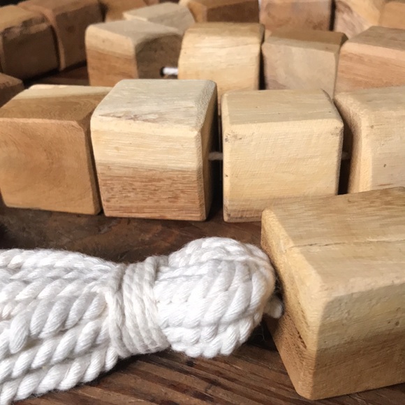 Pottery Barn Rustic & Country Chic Cubed Wood Beaded Garland with Tasseled Rope - Picture 14 of 17